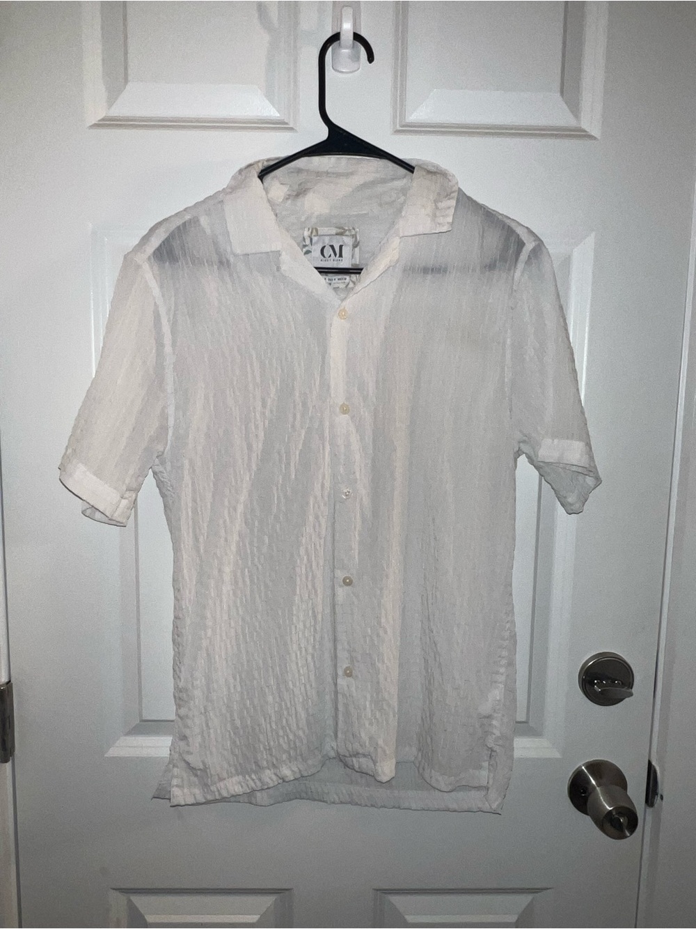 CM Textured White Short-Sleeve Button-Down Shirt